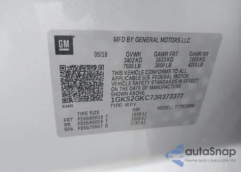 2018 GMC Yukon Xl Slt из США, поврежденный, VIN 1GKS2GKC7JR373377